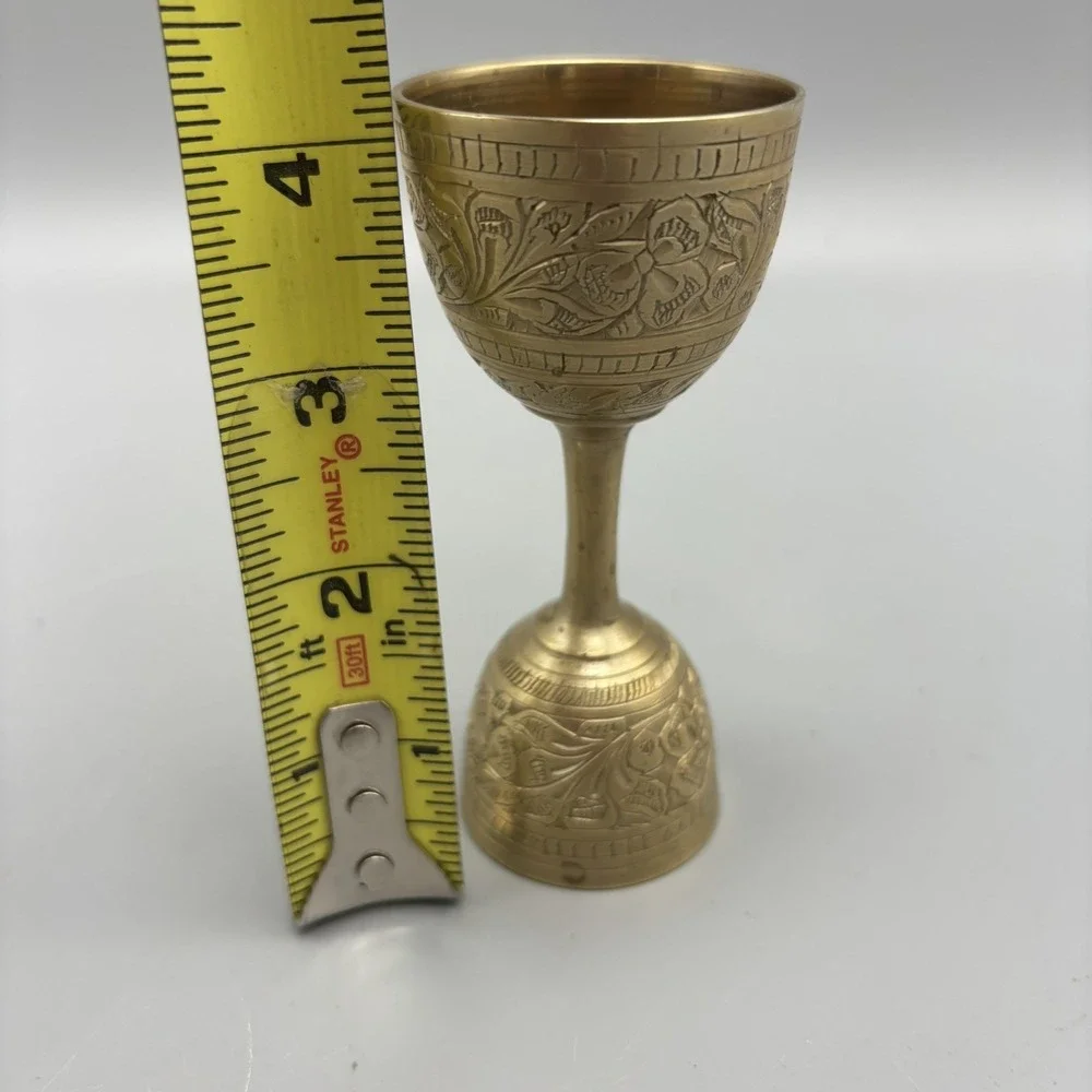 Antique Indian Early 19th Century Brass Double Measuring Cup W/ Intricate Design